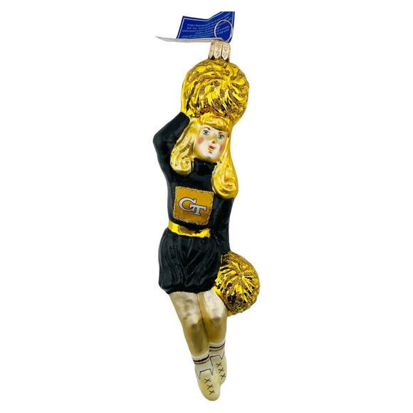 Glasscots Christmas Ornament Georgia Tech GT Cheerleader Figurine Glass - MIB - Picture 6 of 9
